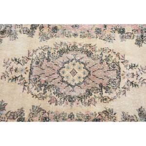 Alfombra turca clásica Vintage, beige, marrón, 3,8x6,7 pies, lana hecha a mano con respaldo de látex, patrón de retazos rectangulares para cabecera - Product Image 5