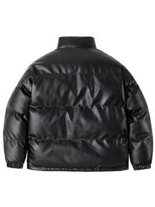 Nuevo estilo pequeño MOQ hombres al aire libre relleno de alta calidad personalizado abajo cremallera mate PU chaqueta de invierno chaqueta de cuero personalizada Puffer - Product Image 2