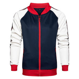 Ensemble de survêtement pour homme bleu et blanc avec veste zippée intégrale à côtes rouges et tenue de sport décontractée pour la salle de sport, les voyages ou le style urbain - Product Image 4