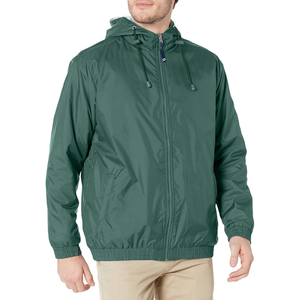 Blouson bomber vert à capuche pour homme, coupe-vent, fermeture éclair, décontracté, été, polyester, logo avant, service OEM - Product Image 1
