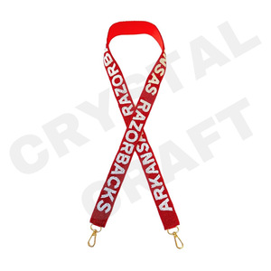 Horsebit Custom White Gold Seed Bead Bag Straps 'Hook Em Horns' Accesorio de moda Correa de monedero con cuentas - Product Image 6