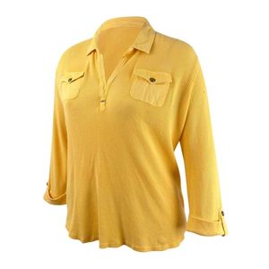 Top Popover da Donna Tommy Hilfiger in Maglia Waffle Vintage Casual Giallo Brillante Taglia Sottile Traspirante con Bottoni - Product Image 1