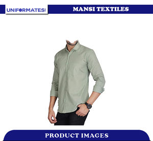 เสื้อ100% ทางการแบบติดกระดุมสำหรับผู้ชายเสื้อคอตตอนสลิมฟิตคอปกพับลงและแขนยาวเป็นมิตรกับสิ่งแวดล้อมระบายอากาศแห้งเร็ว - Product Image 5