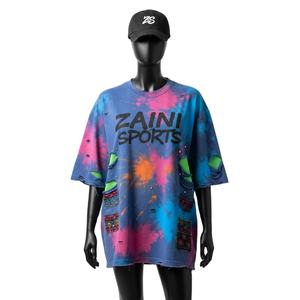 T-shirt oversize pour femme, coton premium 220 GSM, toucher jersey, design à empiècements multicolores, logo imprimé à l'écran, t-shirt en coton pour femme - Product Image 1