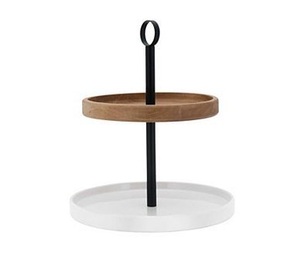 Wooden & Metal 2 Tier <b>Cake</b> Stand Natural Color Food and Snacks Serving Tray for Birthday and Wedding <b>Supplies</b> - Product Image 1