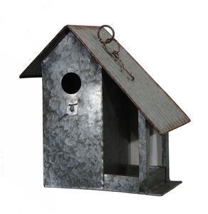 Casa de pájaros rústica de metal para exteriores con acabado decorativo ideal para patios traseros jardines o espacios de balcón - Product Image 3