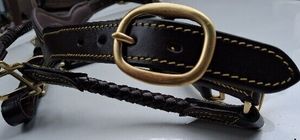 Fancy Leather Grooming Halter es de Working, que cuenta con herrajes de latón con costuras elegantes de colores - Product Image 3