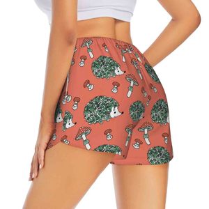 Shorts Deportivos para Mujer con Estampado de Erizo y Hongos, Cintura Media, Cordón Ajustable, Transpirables, de Spandex y Poliéster - Product Image 2