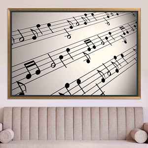 Toile imprimée : Art mural minimaliste avec notes de musique pour salle de musique, TOILE EN CADRE DORÉ - Product Image 1