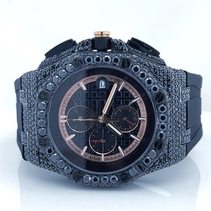 Reloj de Pulsera Cronógrafo para Hombre con Incrustaciones de Moissanita Negra, Estilo Hip Hop, con Correa de Silicona, Reloj de Lujo Brillante para un Estilo Urbano - Product Image 6