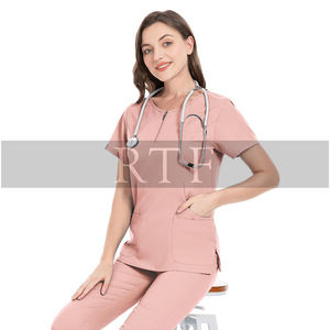 Superventas logotipo personalizado elástico mujeres Hospital Scrubs cremallera médico enfermera Top Jogger pantalones finos crudos uniformes personalizables - Product Image 3