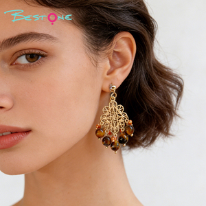 أقراط من حجر عين النمر بتصميم عتيق وبسيط وأنيق، هدية مثالية للنساء - Product Image 6