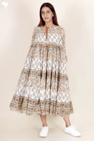 Robe décontractée d'été en coton tissé imprimé à la main indien, motif floral, écologique, lavable, taille naturelle, faite à la main