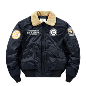 Veste bomber pilote streetwear d'hiver à col en V avec fermeture éclair sur mesure OEM pour hommes avec motif uni à boutons pour vestes pour hommes - Product Image 2