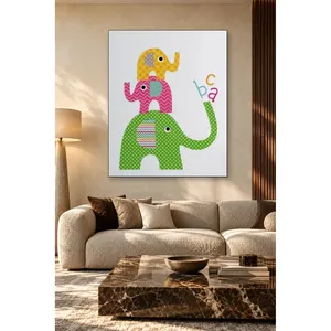 Fida – Impression sur toile avec trois éléphants colorés empilés et lettres ABC - Product Image 3