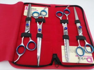 Kit de tijeras para el cuidado de mascotas de 4 Uds., hoja recta, curva y adelgazante, juego de tijeras para cortar el pelo de perro de acero inoxidable con estuche - Product Image 6