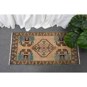 Alfombra Vintage de Lana Turca, Tejido Plano de Látex con Diseño de Retales Bohemios, Beige, Azul, 1,6x3,2 Pies, Decoración de Sala de Estar - Product Image 1