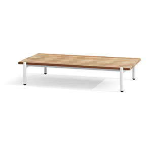 Mesa de centro de hierro de diseño moderno con tapa de madera de teca maciza combinada para uso en interiores y exteriores Material de alta calidad - Product Image 5