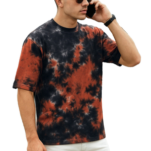 เสื้อยืดพิมพ์ลายมัดย้อมหลากสีขนาดใหญ่ แขนสั้น ไหล่ตก สไตล์ลำลอง เสื้อยืดผ้าฝ้ายมัดย้อมสั่งทำพิเศษสำหรับผู้ชาย - Product Image 1