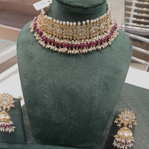 Bridal Kundan Necklace Set with <b>Jhumkas</b> and American Diamonds Brass Jewelry for Weddings Parties & Gift Ideas - Product Image 1