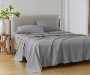 Ensemble de draps de lit 4 pièces en coton 200 fils, taille King, draps gris clair de luxe, doux, respirants, avec poches, ajustement facile, style design - Product Image 4