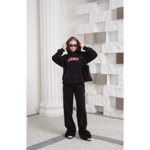 Ensemble de survêtement noir à capuche avec pantalon palazzo à jambes larges - Noir - Product Image 3