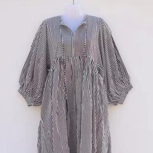 Vestido MIDI de alta calidad con cuello profundo y cordón más cerca a rayas vestido largo con estampado de bloques - Product Image 1