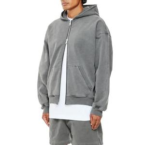 Streetwear Vente en gros Sweat à capuche lourd surdimensionné Sans ficelle Sweat à capuche zippé Vintage Acid Wash Sweats à capuche pour hommes - Product Image 3
