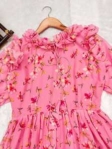 ชุดเดรสผ้าชีฟองสไตล์อินเดียพื้นเมืองสำหรับผู้หญิงชุดใส่ไปเรียนแบบยาวตรงเรียบง่ายพร้อมคอกลมพิมพ์ลายเสื้อซักได้จากอินเดีย - Product Image 2