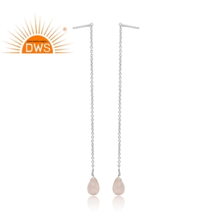 Best Selling <b>Fine</b> Sterling Silver Natural Rose Quartz Gemstone Dangle <b>Earring</b> Custom Jewelry Manufacturer - Product Image 3