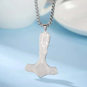 Pendentif en argent sterling 925, marteau de Thor, charme punk, bijoux pour hommes, pendentif gravé, collier, amulette, cadeaux pour hommes - Product Image 5