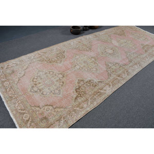 Vintage 4.7ft X 12.4ft Grande Surface Tapis Turc Classique Rose & Beige Patchwork Conception Laine Matériel Latex Support pour Chambre d'Adolescent - Product Image 2