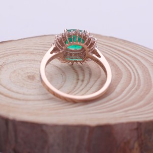 IGI Certified <b>Cushion</b> Cut <b>Emerald</b> Halo Diamond Ring in 9K Gold - Product Image 3