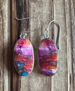 Boucles d'oreilles pendantes en argent sterling avec turquoise Kingman naturelle, pierres précieuses roses, orange et bleues, bijoux artisanaux, tendance pour femmes, pour les fêtes - Product Image 1