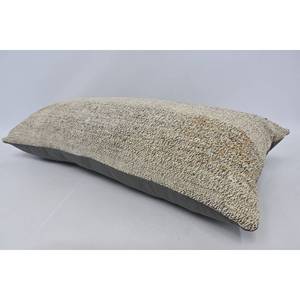 Oreiller en laine de style bohème 16x36 pouces blanc cassé avec coussin décoratif tissé à motif carré vintage beige et gris - Product Image 5