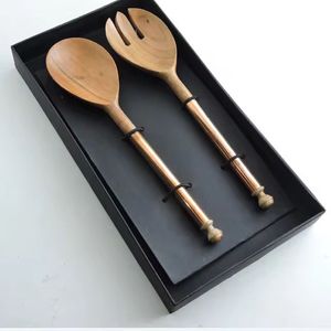 Ensemble de serveurs à salade en bois naturel écologique Outils de service Ustensiles de cuisine Couverts Cuillère Fourchette pour usage domestique dans la cuisine - Product Image 6
