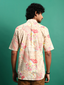 เสื้อเชิ้ตผู้ชายสไตล์สตรีทแวร์ลำลองลายดอกไม้พิมพ์ลายสีพื้นผ้าฝ้ายแท้แห้งเร็วทรงหลวมแขนครึ่งตัวสำหรับฤดูร้อน มีสินค้าพร้อมส่ง - Product Image 3