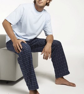 Men's Casual Style Woven Cotton Pant Pajamas with Long Sleeve <b>Top</b> Breathable Yarn Dyed Fabric Pockets 100% Cotton - Product Image 1