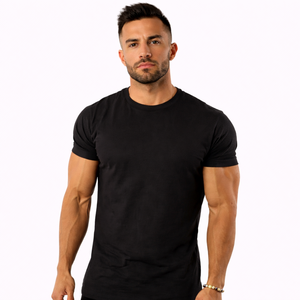 T-shirt de sport ajusté pour homme |   T-shirt de sport à manches courtes en coton tricoté 95% OEM personnalisé en gros - Product Image 1