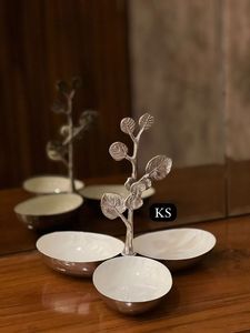 Silver Oval Decorative Trays Set With Gold Flower Stem And <b>Butterfly</b> Design Contemporary Floral Centerpiece - Product Image 2