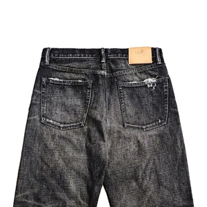 Jeans en denim foncé tendance pour hommes personnalisés été solide lavable enzyme droit mi Hip Hop Vintage Streetwear décontracté haute lavé - Product Image 4