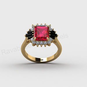 Bague de fiançailles en or 18 carats et argent 925, onyx noir naturel et quartz rubis, halo de diamants CZ taille émeraude, bijoux fins pour femmes, vente chaude - Product Image 2