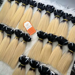 Blond clair racine noire Balayage couleur chaude os droit courte longueur faisceaux de couture trame extensions de cheveux humains vietnamiens - Product Image 6