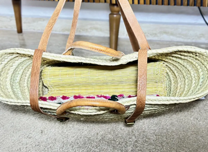 Panier de paille marocain sac de paille fait à la main sangles en cuir panier de marché français sac marocain sac de panier de paille naturelle - Product Image 3