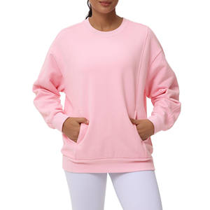 Poids lourd pur coton Double face santé tissu à manches longues col rond sweat femme impression personnalisée sweats à capuche pour femmes - Product Image 1