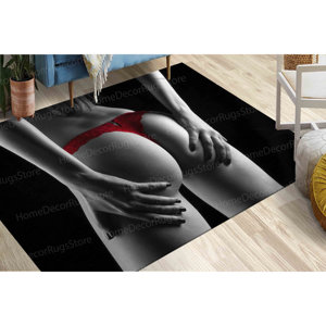 Tapis avec motif de fille en culotte rouge, tapis sensuel, tapis pour femme, tapis érotique, tapis imprimé, tapis doux à poils longs - Product Image 4