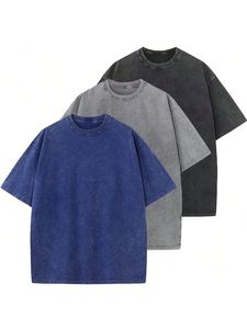 Algodón peinado varios colores lavado ácido camisetas de gran tamaño Vintage lavado ácido camiseta para hombres algodón sólido Streetwear camiseta - Product Image 3