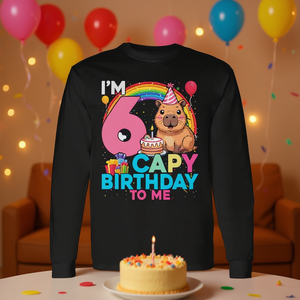 Maglietta a Maniche Lunghe Personalizzata 'Buon Compleanno' per il 6° Compleanno, Tema Capibara, Regalo Promozionale per Bambini di 6 Anni - Product Image 2