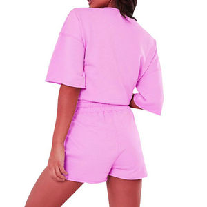 <b>Women's</b> Two-Piece Gym Outfit Soft Cotton Solid Pattern Above Knee Drawstring <b>Shorts</b> <b>and</b> Fitted <b>T</b>-<b>Shirt</b> - Product Image 2