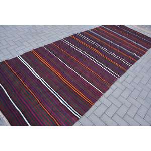 Tapis turc vintage de grande surface traditionnel brun 4.8 X 12.4ft motif patchwork laine matériau latex pour chambre d'adolescent couloir - Product Image 2